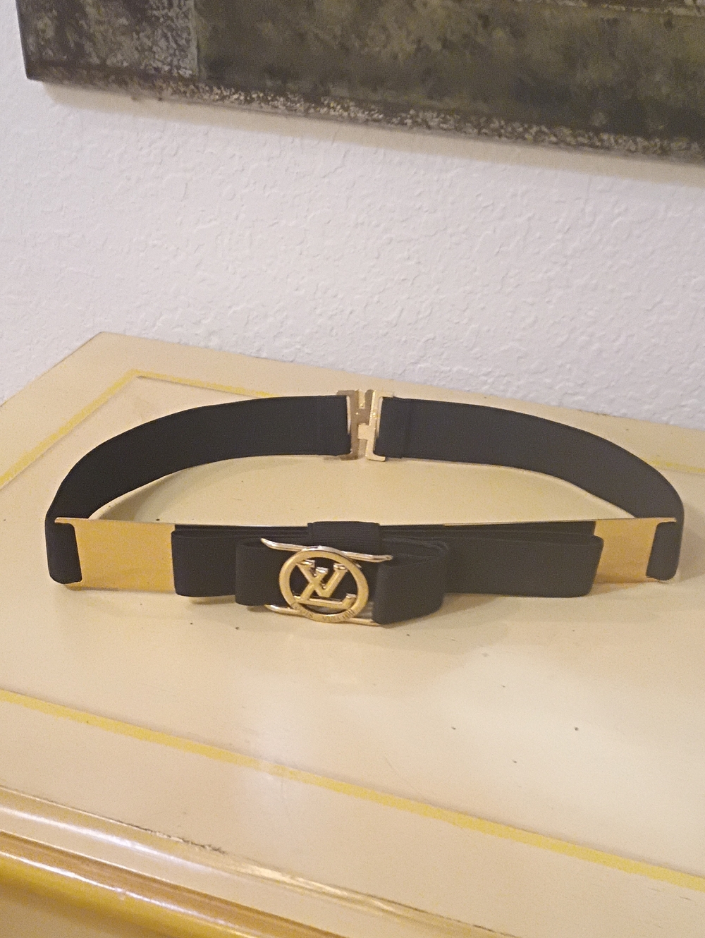 Designer-Inspired Black & Gold Waist Belt with Decorative Buckle